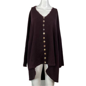 Garb Sweater Womens Sz L Burgundy Purple Tunic‎ Button Up Sweater Boutiue USA